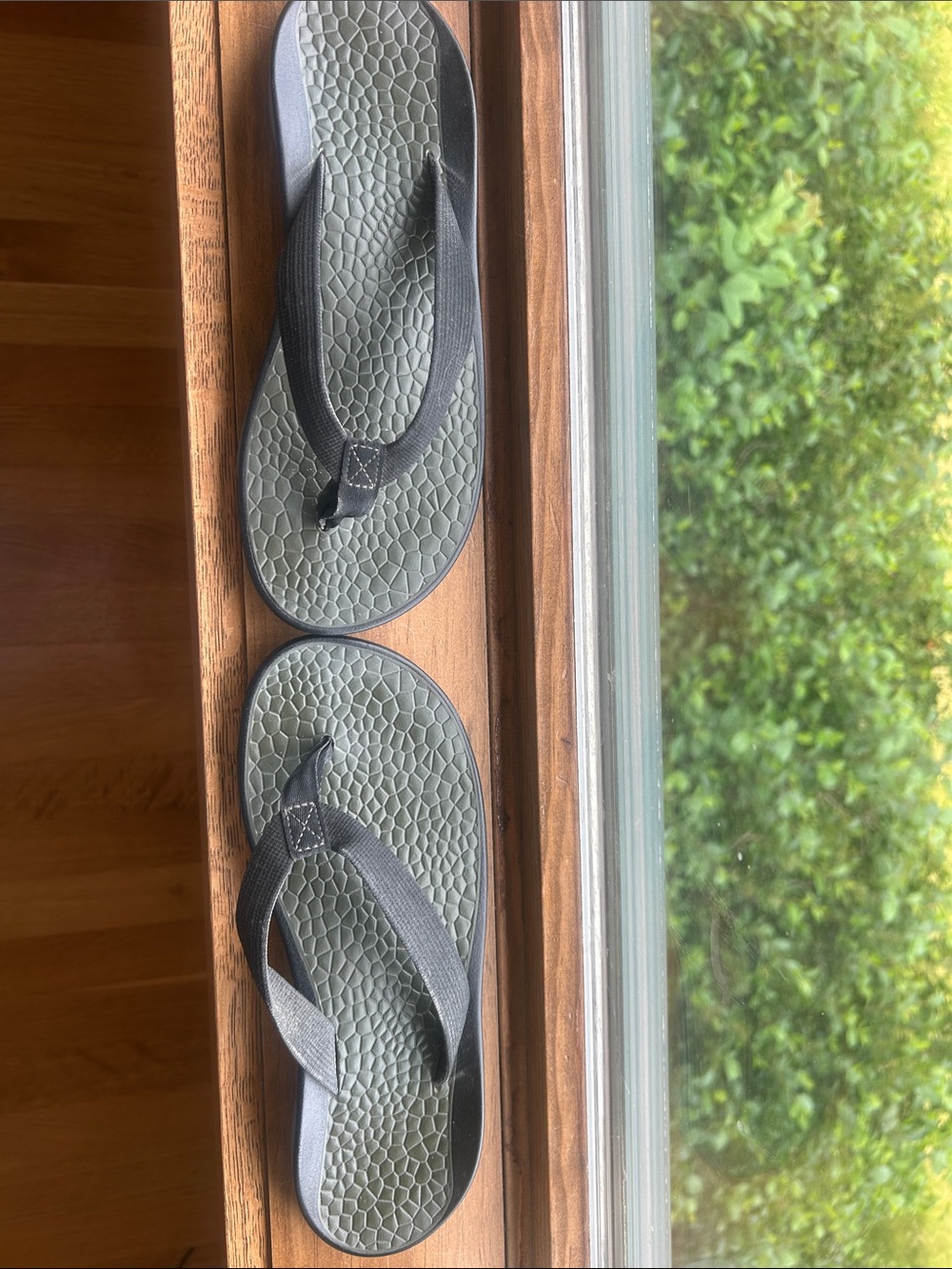 Chaco Olive Green Textured Footbed Flip Flops with Black Straps - Picture 3 of 5